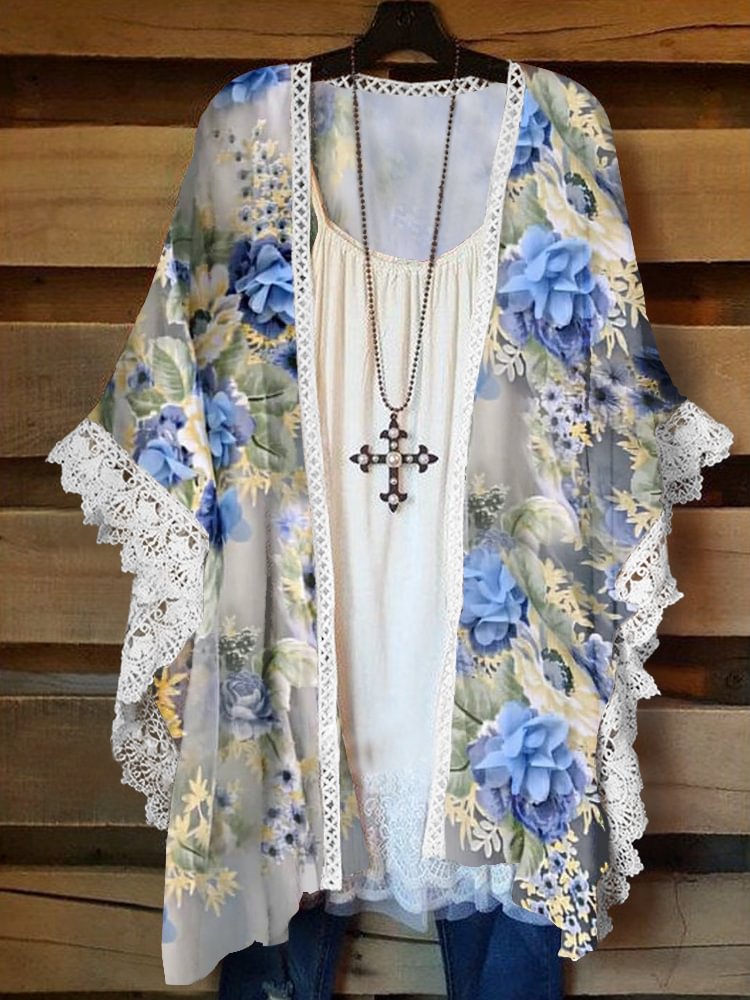 Oversized Casual Printed Kimono P178346324