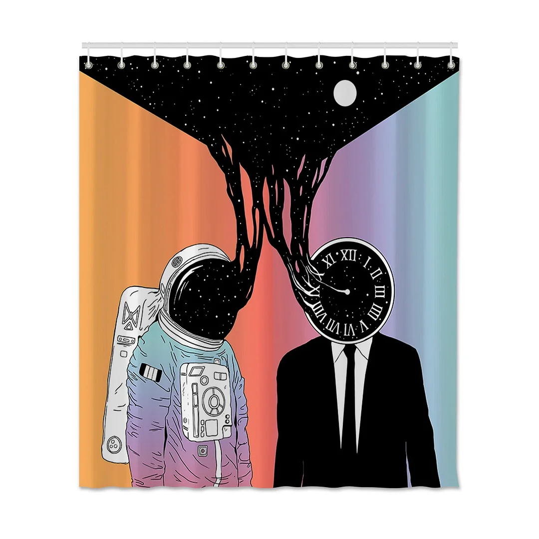 Astronaut Moon Printed Shower Curtain Set Waterproof Bathroom Shower Curtain Set Astronaut Modern Bath Shower Curtain With Hooks