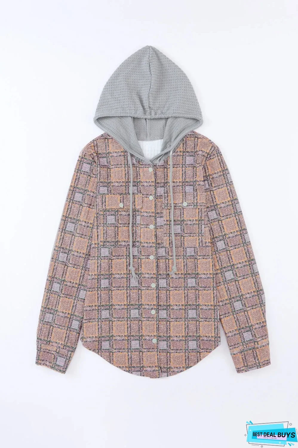 Purple Plaid Contrast Hooded Drawstring Shacket