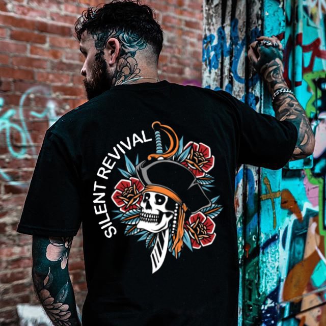 Silent revival printed flower men's designer T-shirt - Krazyskull