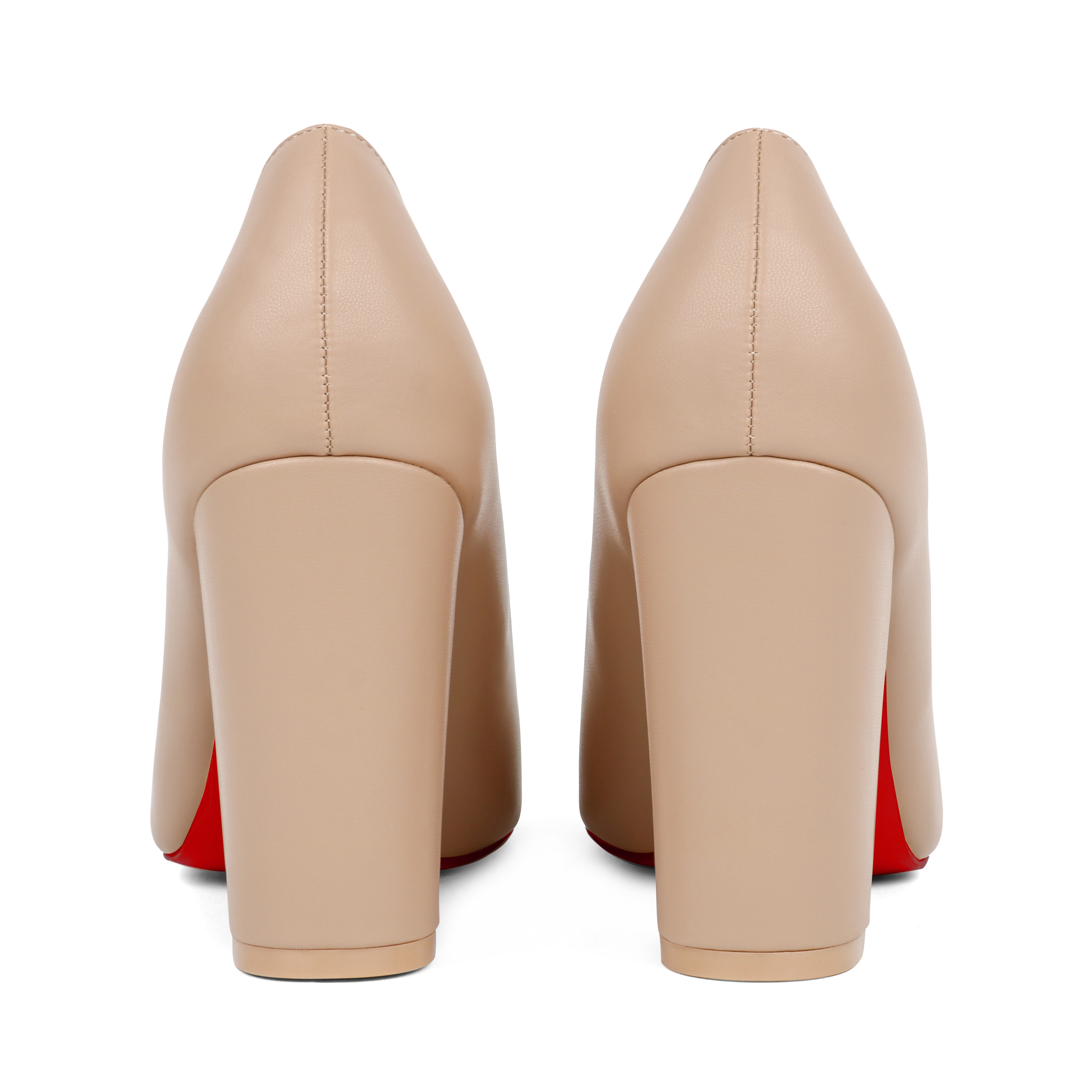 3.5" Women's Chunky Heels Red Bottom Shoes Comfortable Middle Block Heel Matte Pumps-MERUMOTE