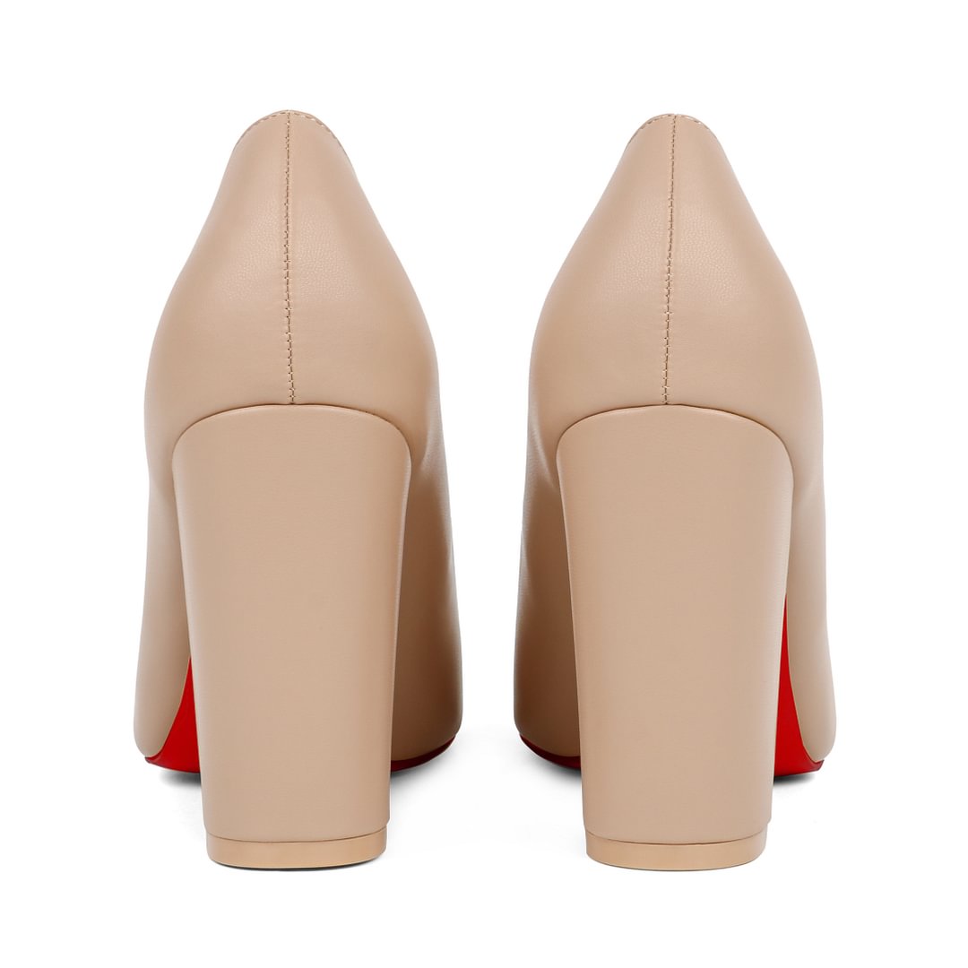 90mm Women Chunky Heels Middle Block Heel Red Bottoms Pumps Matte-vocosishoes