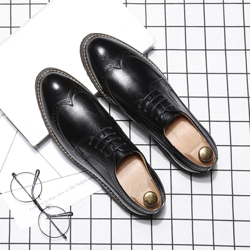 Tanguoant Tanguoant Men's Shoes Korean Version Trend Rock Carved Pointed Casual Shoes Men's British Vintage Business Shoes 1983