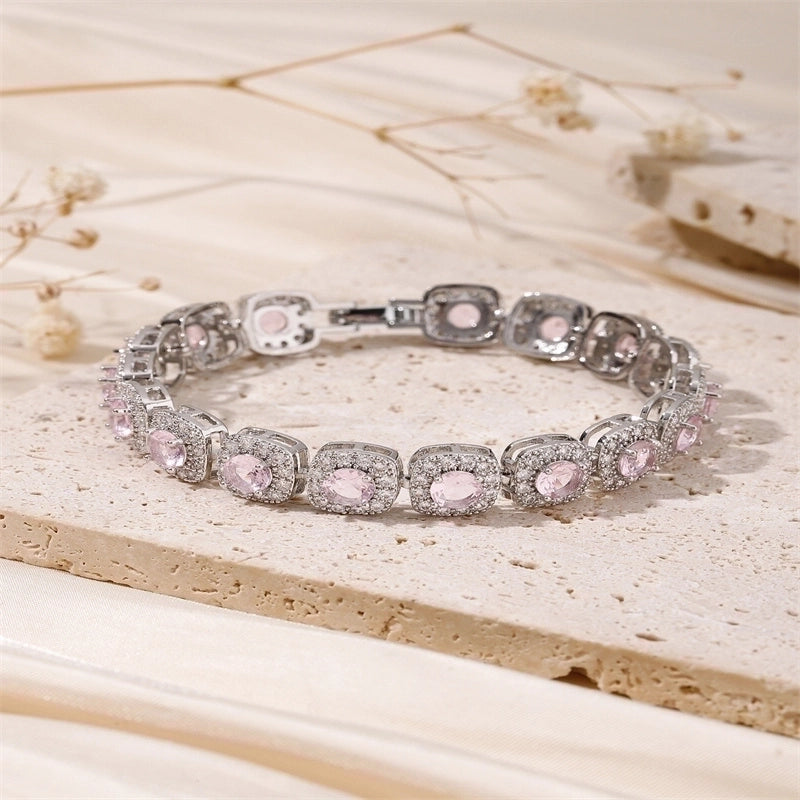 Minimalist Shiny Round Copper Inlay 18K Gold Plated Zircon Bracelets