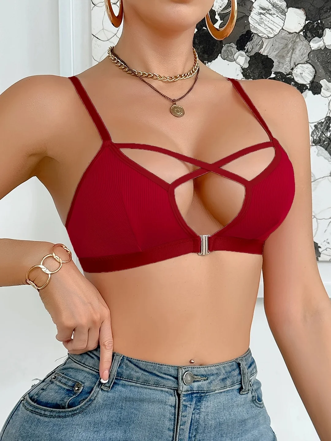 Damski seksowny wielokolorowy podkoszulek w paski z wycięciami i podpaskiem