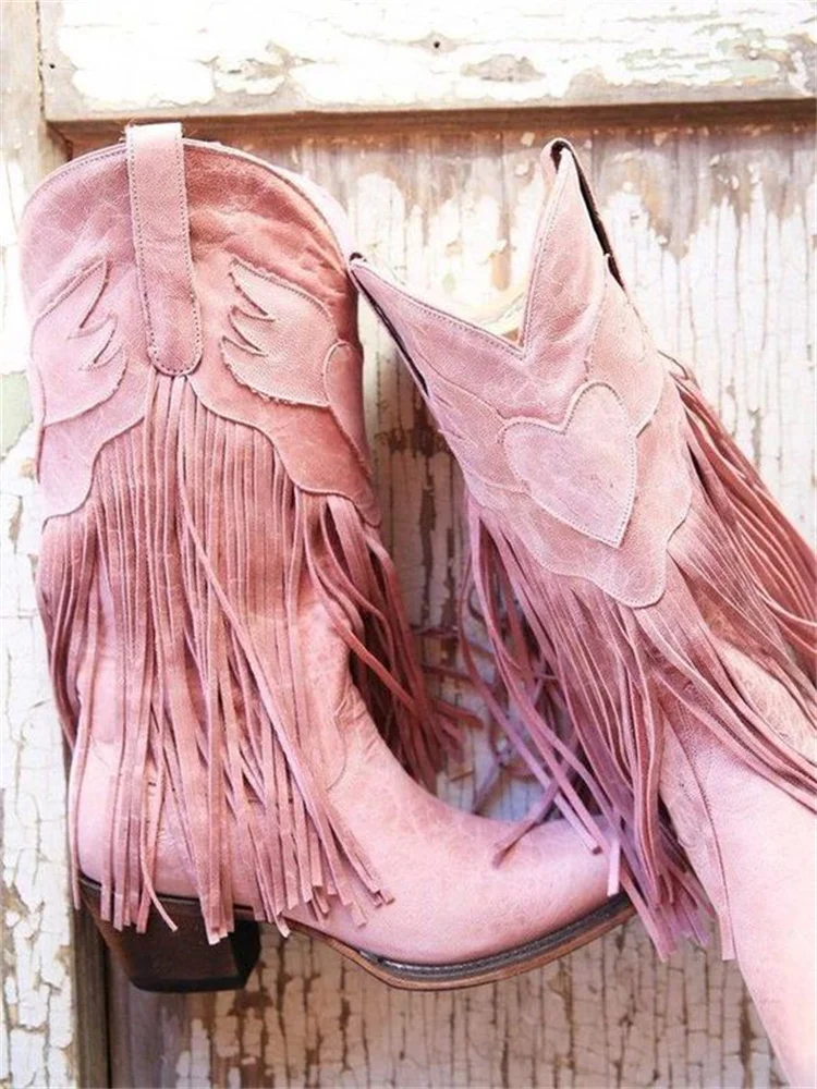 VChics Western Vintage Tassels Cowgirl Boots