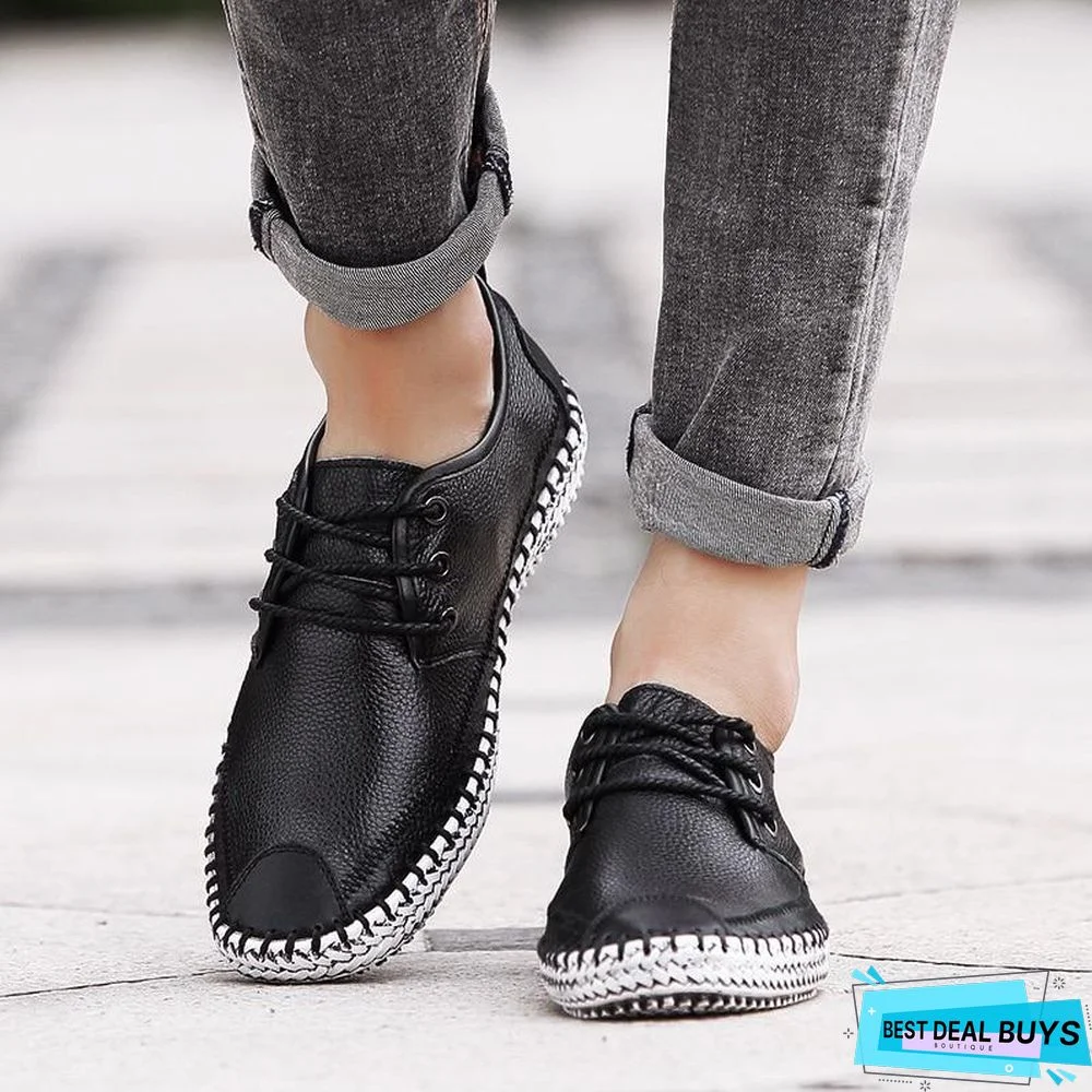 Men Breathable Comfortable Split Leather Men Loafers Flats Casual Shoes