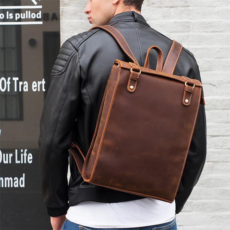 Retro Style Contrast Stitching Top-Handled Genuine Leather Antique Brass Hardware Satchels