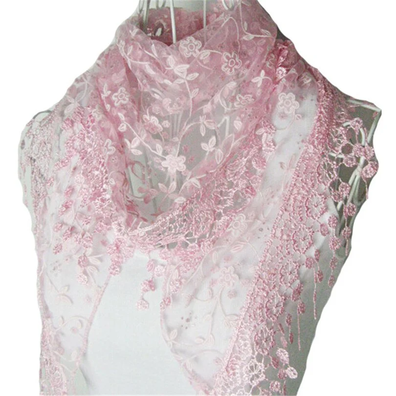 CUHAKCI Female Wraps Women Lace Triangle Scarf Silk Flower Girls Tassel Casual Shawls and Scarves 18 Colors