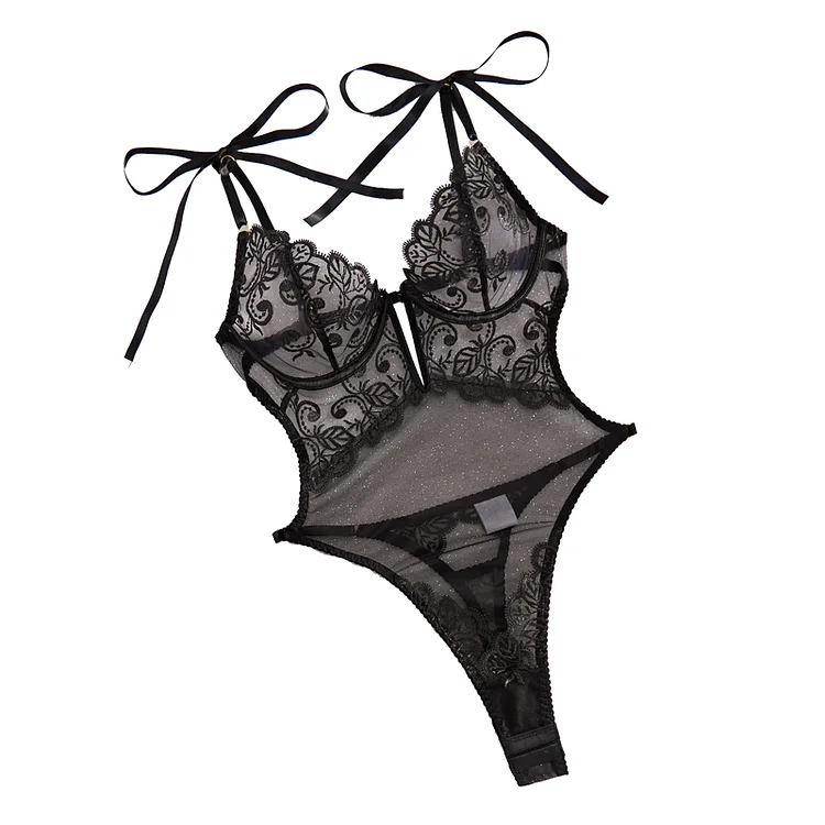Lace Embroidered Sheer Sexy Temptation Shaping Bodysuit