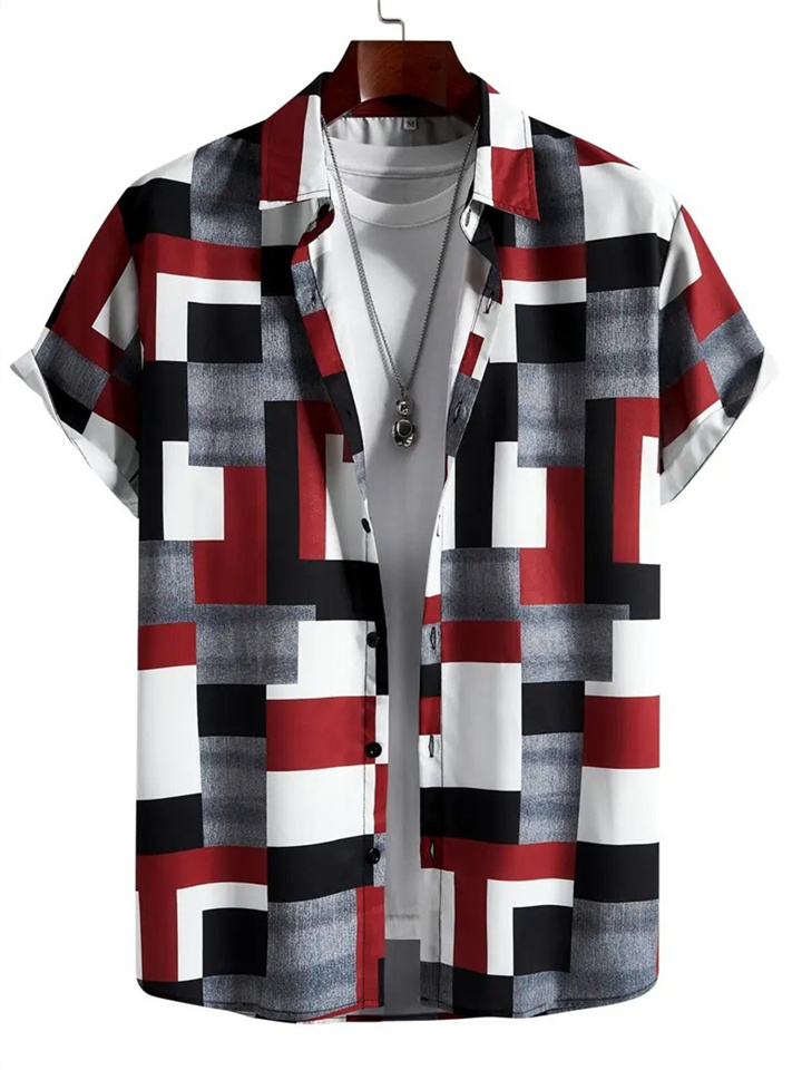 Men's Hawaii New Lapel 3D Printed Short Sleeve Shirt-JRSEE