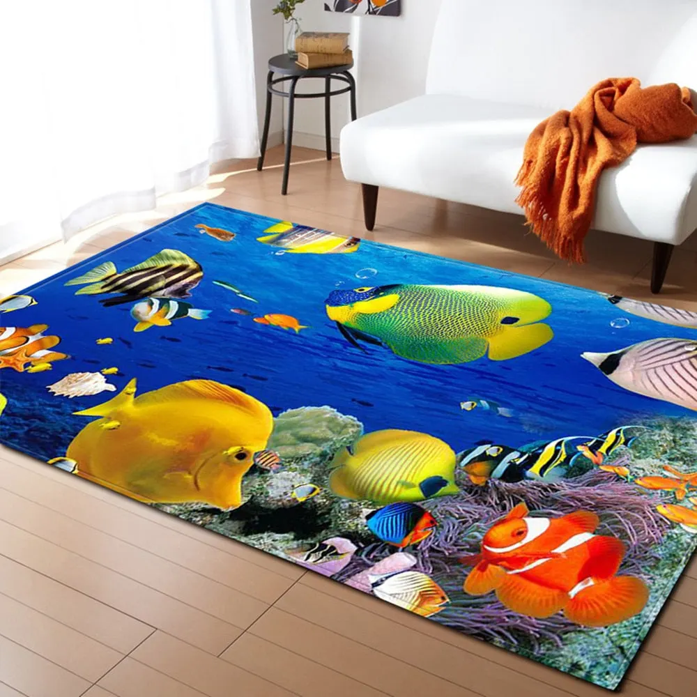 3D underwater world pattern living room coffee table decoration non-slip large carpet bedroom tatami mat children's room carpet