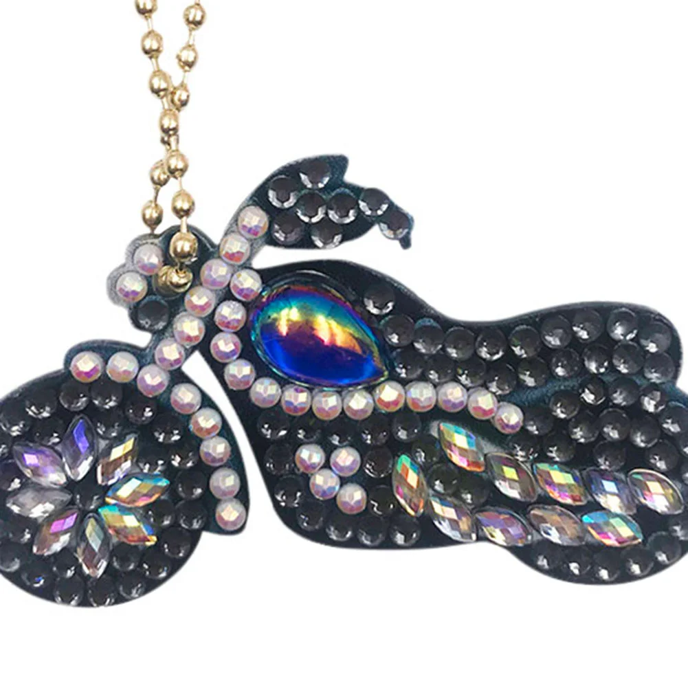Motorcycle Special Shaped DIY Bright Diamond Painting Kit Keychain for Bag(Double Side)