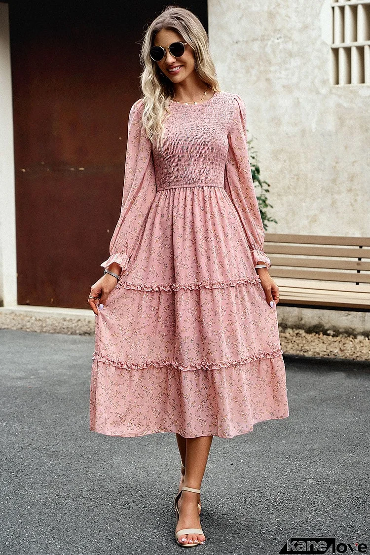 Smocked Flounce Sleeve Midi Dress