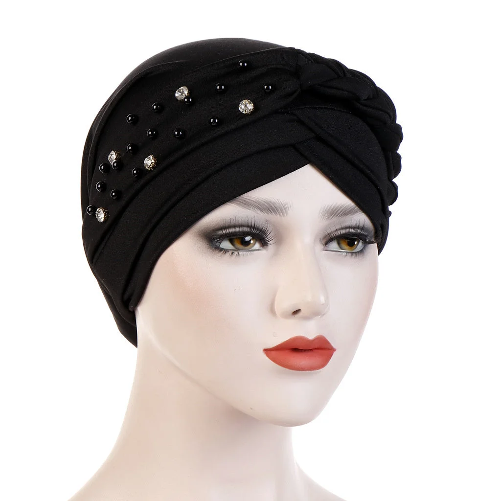 Women's Beads Sequins Muslim Turban Hat Cap