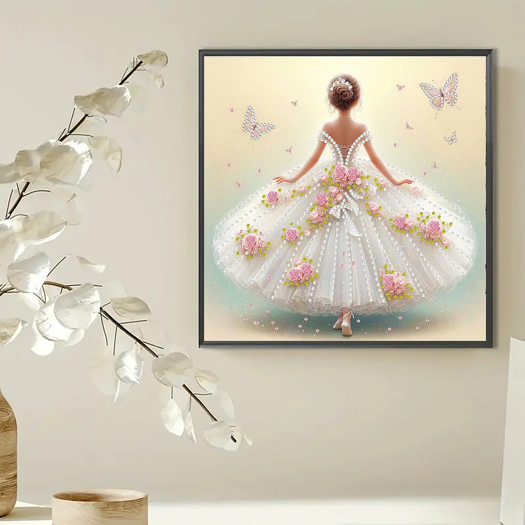 Diamond Painting - Partial Special Shaped Drill - Butterfly Gown(Canvas|30x30cm)