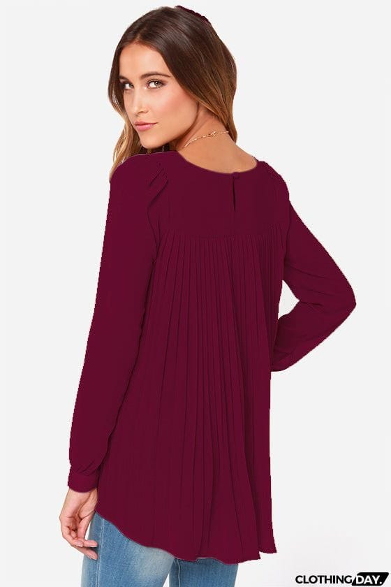 Full Size Round Neck Back Pleated Blouse