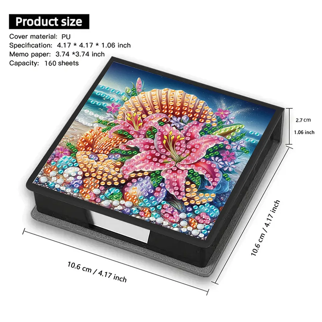 5D Flower DIY PU Diamond Painting Notecard Box with 160 Sheets Paper Note Holder