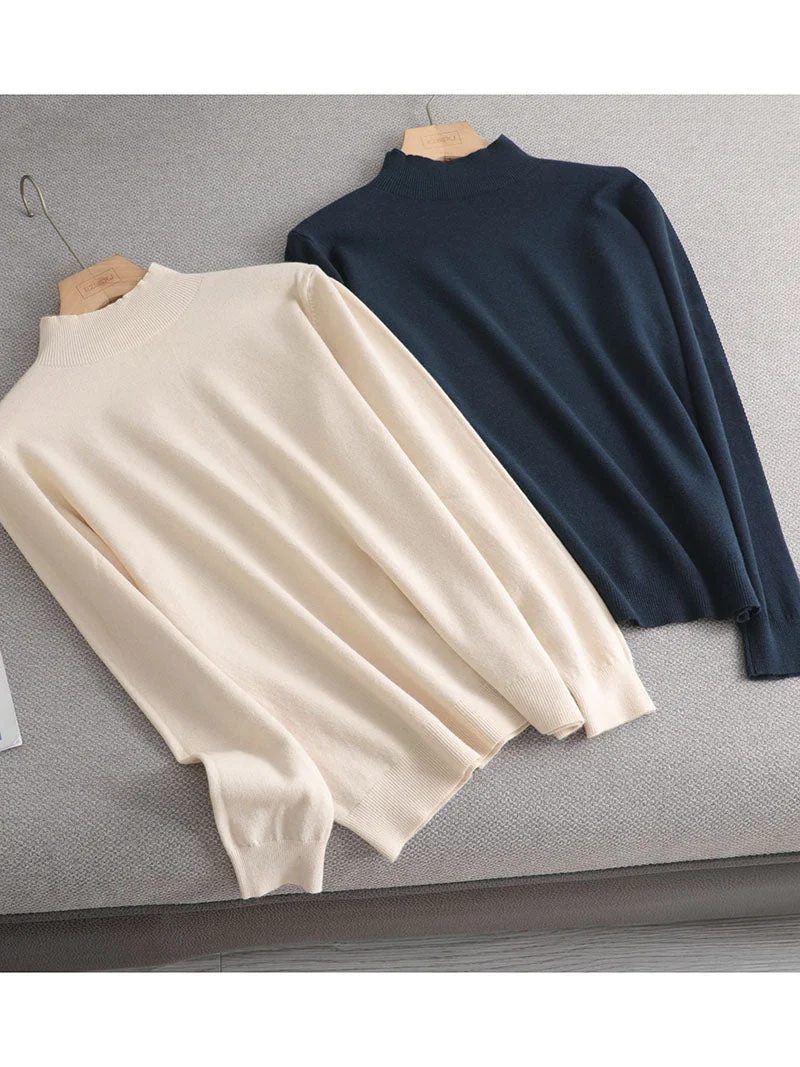 Basic Loose soft solid color turtleneck Sweater Pullover Women Casual Long Sleeve chic bottom Sweater Female Jumpers top