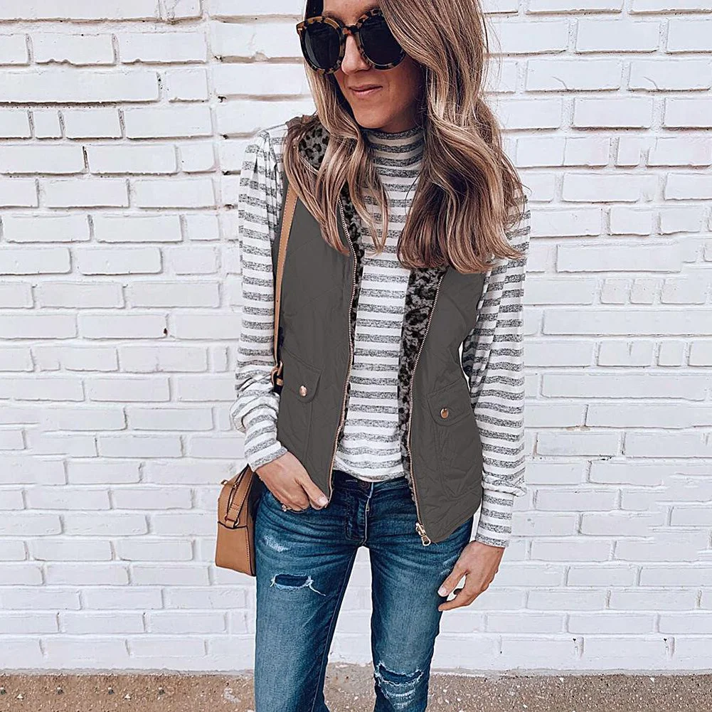 Toloer Hot Autumn And Winter Zippers Wear Both Pocket Women's Jacket Vest Vest-Outfit Ideas