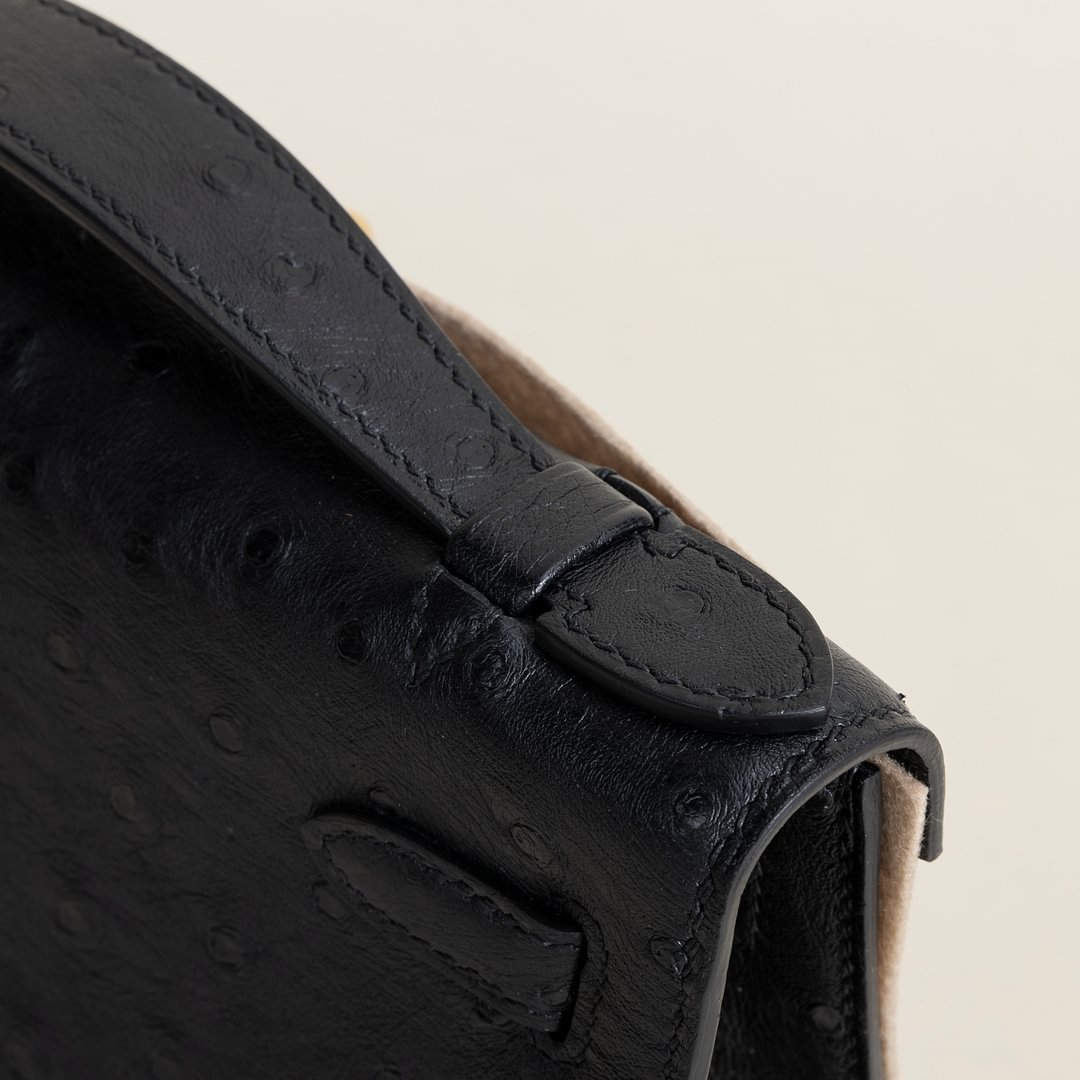 Kelly pochette  Ostrich CC89 Noir GHW
