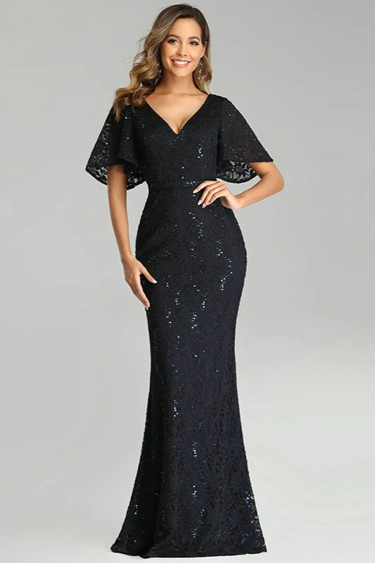 Bellasprom Sexy Black Lace Prom Dresses Mermaid Evening Gowns Sequins