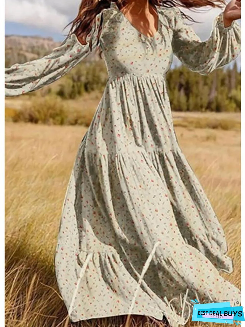 Women's Swing Dress Maxi Long Dress Long Sleeve Floral Patchwork Print Fall Spring Casual Black Green Beige Black Dresses