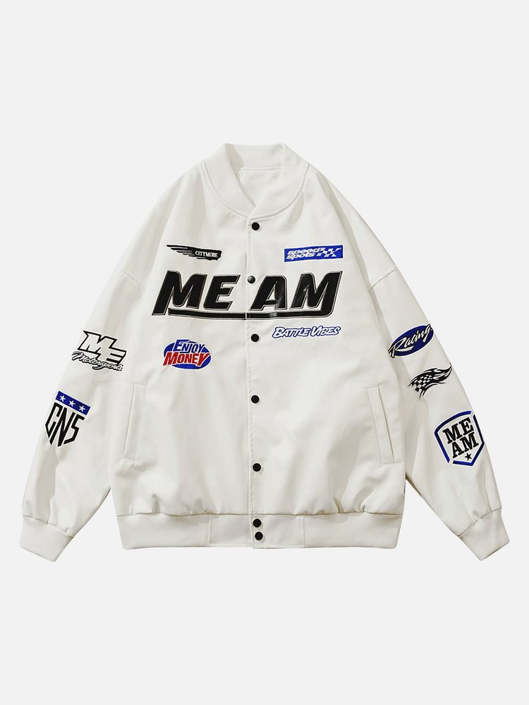 The Supermade “MEAMâ€?Letter Embroidered Leather Jacket -1055