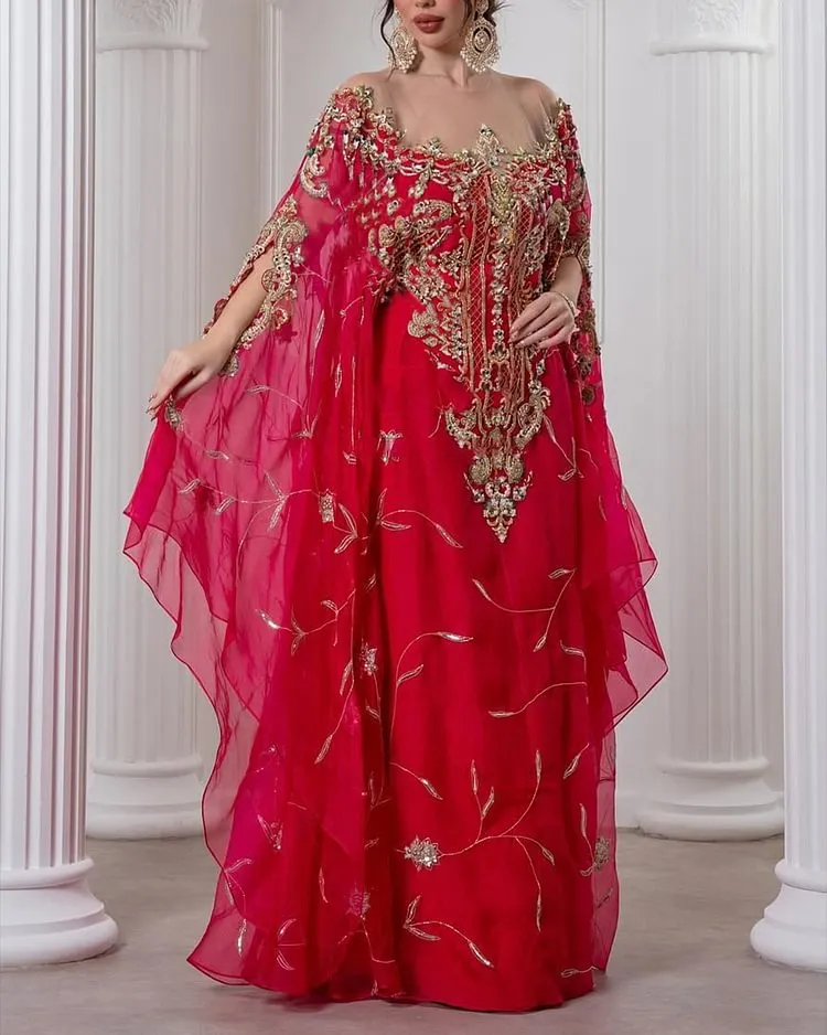 Women's Mesh Embroidered Kaftan Dress
