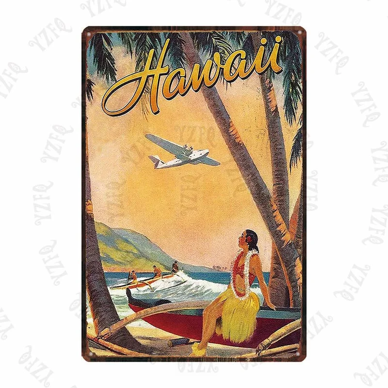 Athvotar Vintage Poster Surfing Beach Metal Sign Travel Souvenir Retro Wall Bar Art Home Cinema Decor Cuadros DU-5391A