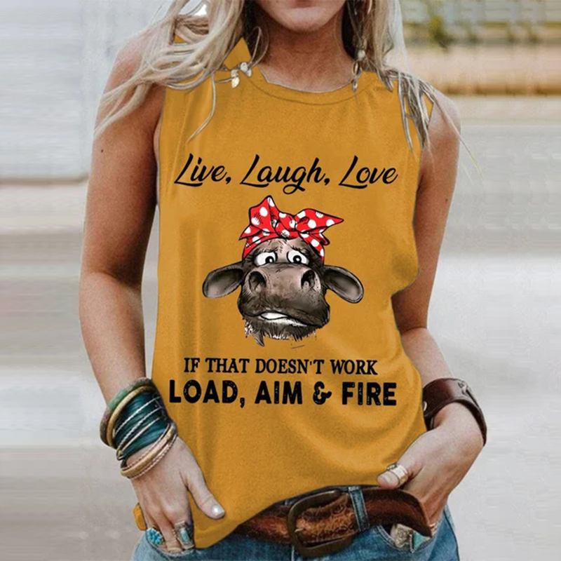 Live Laugh Love Cow Sleeveless Tank Top wearshes