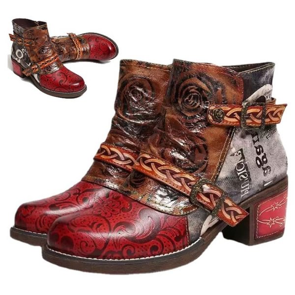 Women Platform Vintage Boots Printed Round Toe Cowgirl Cowboy Booties Women Zipper High Heel Short Ankle Boots Shoes - Shop Trendy Women's Fashion | TeeYours