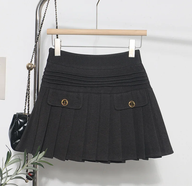 Uveng The Real Shot Of The Hairy Skirt Women's Autumn And Winter High-Waist A Word Small Incense Style Skirt Small Skirt 8262