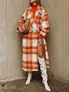 Urban Color-Block Plaid Lapel Collar Buttoned Loose Fashion Woolen Outerwear