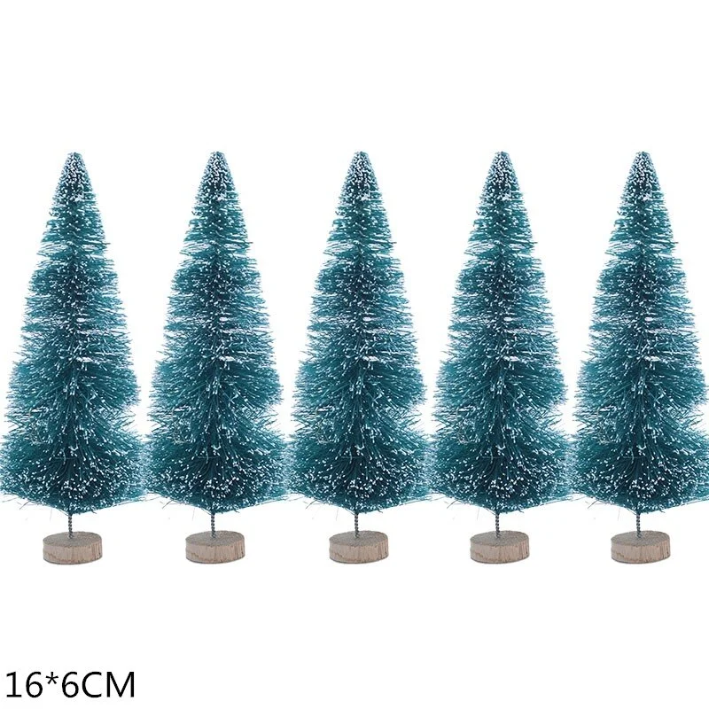 5Pcs 5-16cm Sisal Fiber Mini Christmas Tree Snow Frost Pine Tree DIY Craft Christmas Party Table Decoration Christmas Ornaments