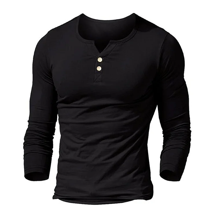 Men's Solid Color Two-button Long-sleeved T-shirt