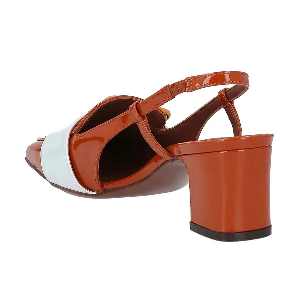 Multicolor Patent Buckle Square Toe Block Heel Slingback Shoes