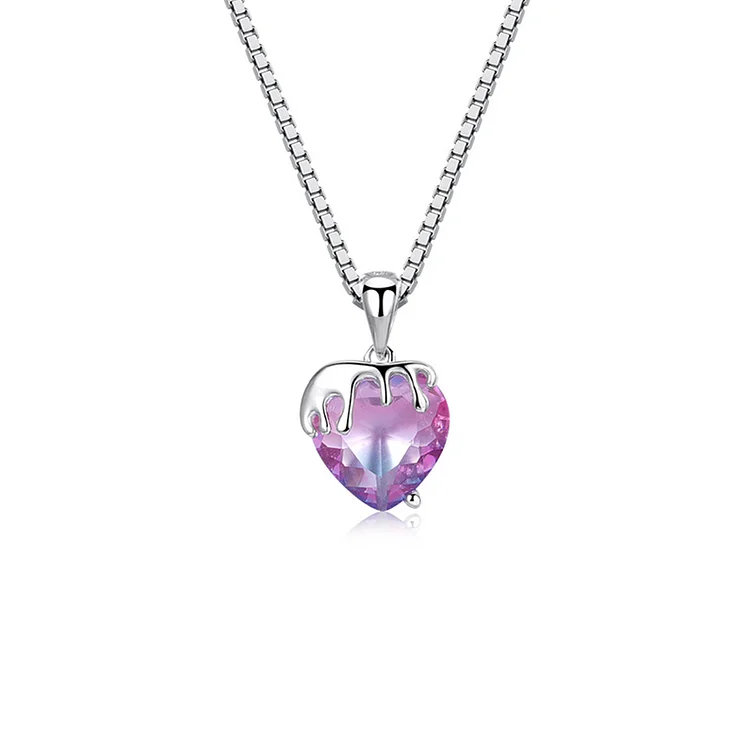 Crystal Pendant Strawberry Necklace Sterling Silver