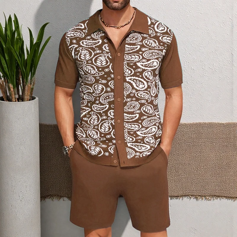 Uveng Uveng Men's Knitted POLO Shirt Set Casual Knitted Two-Piece Set SY0218