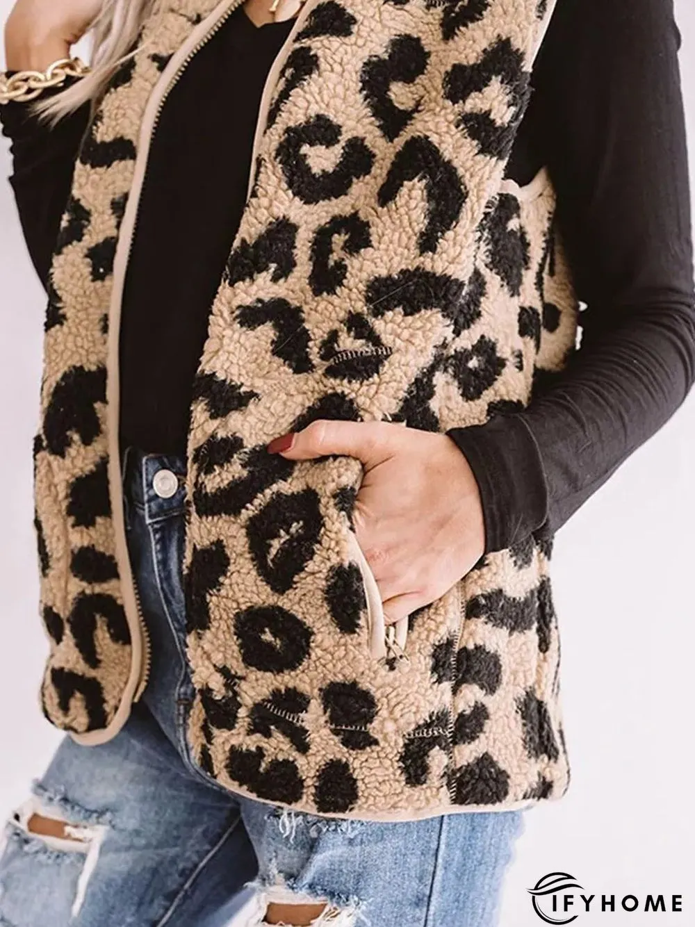Leopard Pockets Stand Collar Leopard Vintage Jacket | IFYHOME