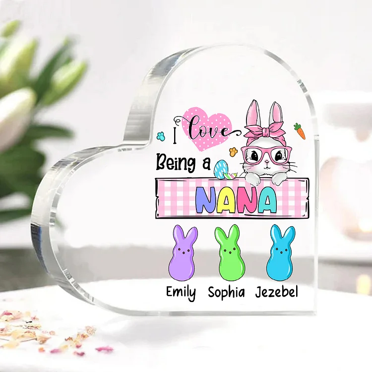 4 Names-Personalized Acrylic Heart Keepsake Custom Names Bunny Ornaments Gifts for Grandma/Mother