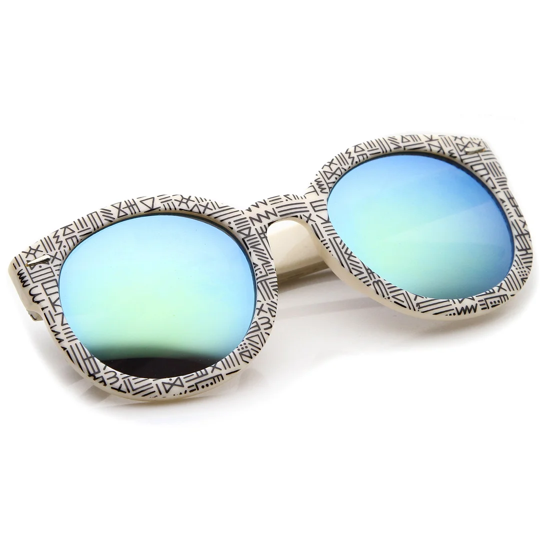 Women 's Oversize Printed Colored Mirror Lens P3 Round glasses 52mm