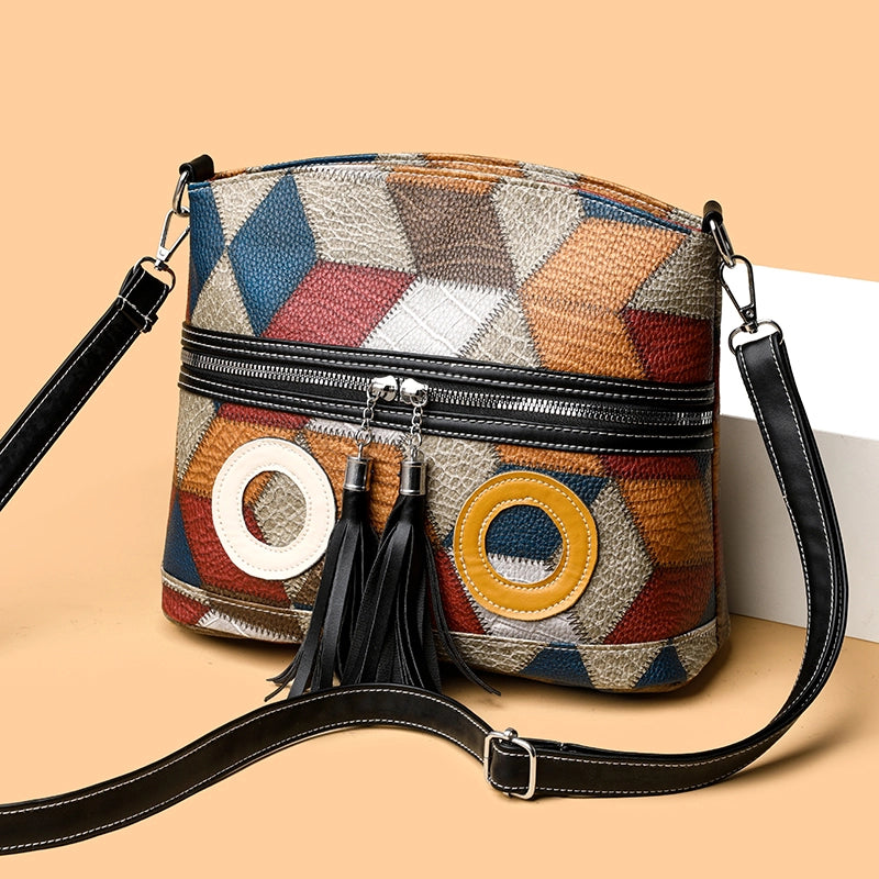 Women's Pu Leather Color Block Vintage Style Classic Style Zipper Crossbody Bag4