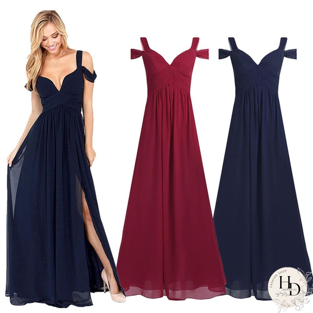 Women Ladies Side Split High-waisted Chiffon Long Bridesmaid Dress Evening Prom Gown