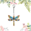 1PC, porte-cl&eacute;s en diamant libelluline 3D DIY avec boucle homard, porte-cl&eacute;s en diamant double face avec cha&icirc;ne de ressort, cristal en tistras, mosa&iuml;que de diamants, cadeau unique fait main