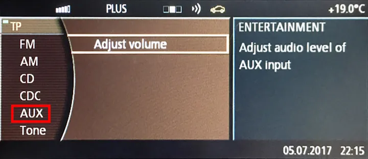 BMW E65 E66 AUX menu for Android screen audio output