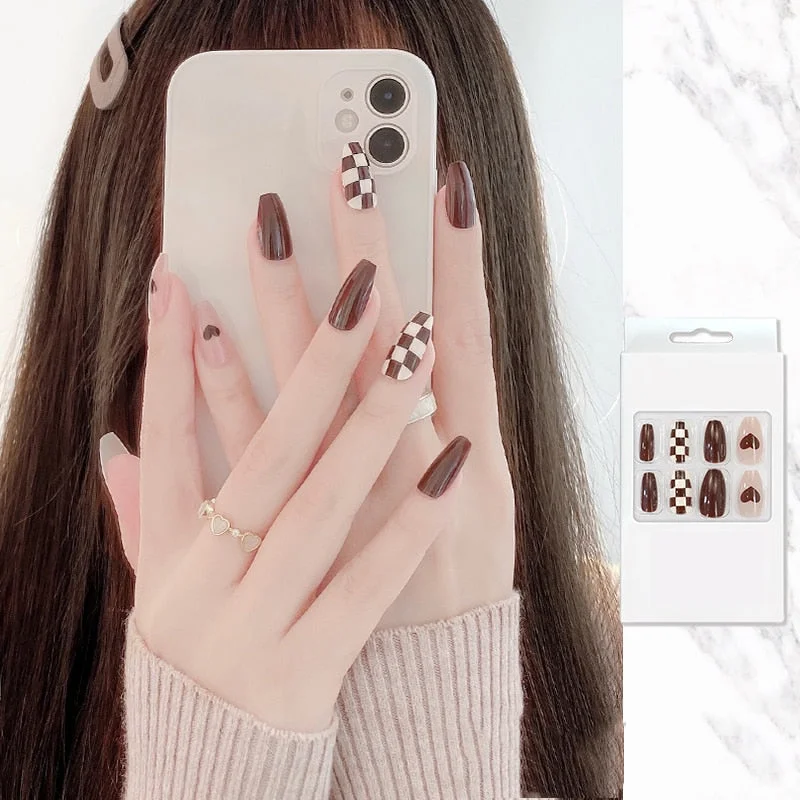 24pcs Stiletto nail tips Aesthetic Northern Lights Simple Fashion Lasting Fake Nails Wearable Full Cover Finished Fingernails TY-Nail Inspo