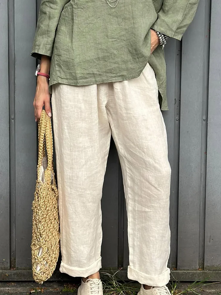 Apricot Linen Pants
