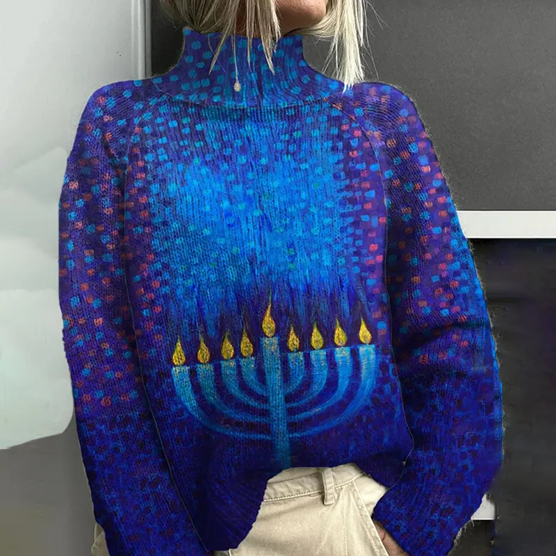 Women's Hanukkah Menorah Button Down Knit Cardigan