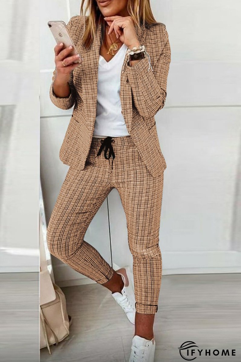 Casual Street Plaid Patchwork Turndown Collar Long Sleeve Two Pieces(4 Colors) | IFYHOME